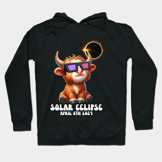 Highland Cow Solar Eclipse April 8th 2024 Hoodie by inksplashcreations